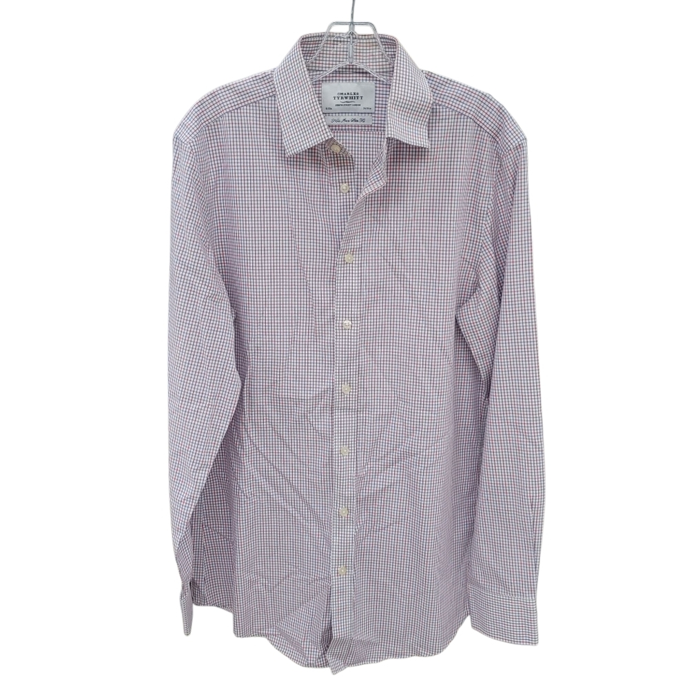 EUC Charles Tyrwhitt Men's Non Iron Slim Fit Red White & Blue Checkered Shirt